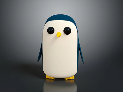 Cartoon Penguin Character with Blue White Body Big Black Eyes Yellow Beak on Gray Background 3d model
