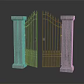 Open Classic Metal Entrance Gate With Spiked Top And Stone Pillars