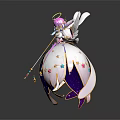 Magical Children Fairy Character with Purple Hair White Wings Star Moon Outfit and Magic Wand