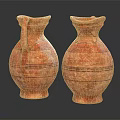 Two Ancient Terracotta Vases With Handle And Decorative Stripes On White 3d model