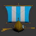 Sailing Boat Model With Blue And White Striped Sail Yellow Hull Colorful Ornaments And Oars