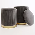 Modern Cylindrical Ottoman With Pinstriped Velvet Upholstery Gold Base And Storage Function 3d model