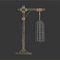 Medieval Torture Device With Wooden Frame Metal Cage And Rope Suspension