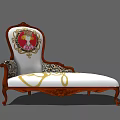 Classic Chaise Lounge With Red Circular Decorative Backrest Golden Pattern White Cushion Carved Wooden Frame
