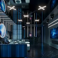 Futuristic KTV Interior With High Tech Lighting Screens And Sofa