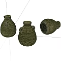Three Decorative Ceramic Vessels With Intricate Patterns And Celadon Green Tone