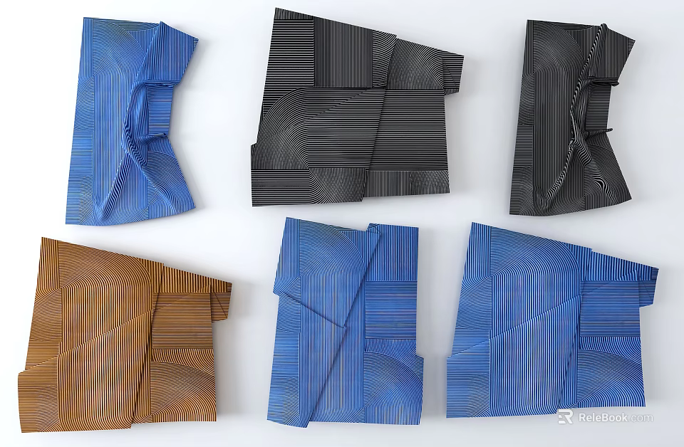 Modern Folded Wall Decor with Geometric Patterns Striped Designs and Colorful Textures 3d model