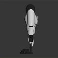 Humanoid Robot With White Body Black Head And Blue Eyes Standing On Reflective Base