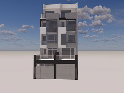 Modern Multi Story Detached Villa Exterior With Large Windows And Garage 3d model
