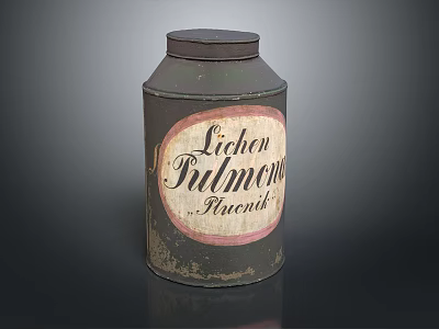Vintage Medical Device Metal Canister Displaying Lichen Pulmon Fructus Label For Storage 3d model