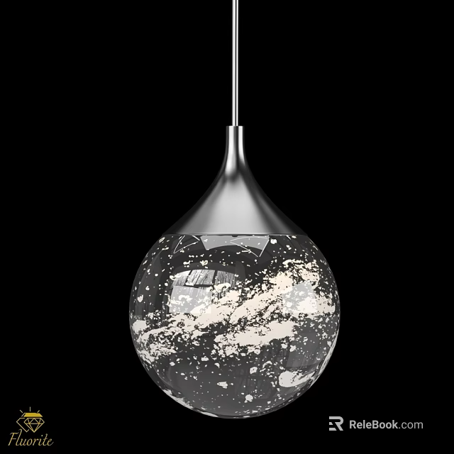 Modern Pendant Light With Spherical Speckled Glass Shade And Silver Finish 3d model 