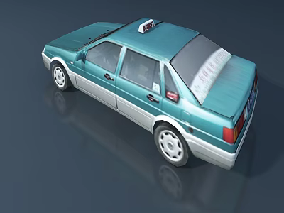 Turquoise Sedan Taxi Exterior Featuring Roof Sign And Rear Sticker Design 3d model