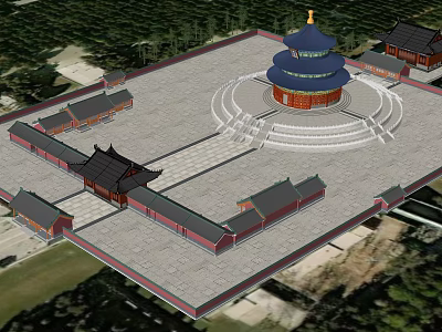 Ancient Chinese Architecture Featuring Multi Tiered Dome And Traditional Courtyard Layout 3d model