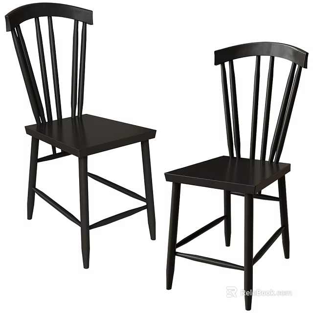 Black Wooden Dining Chairs With Simple Design For Modern Home Use 3d model 