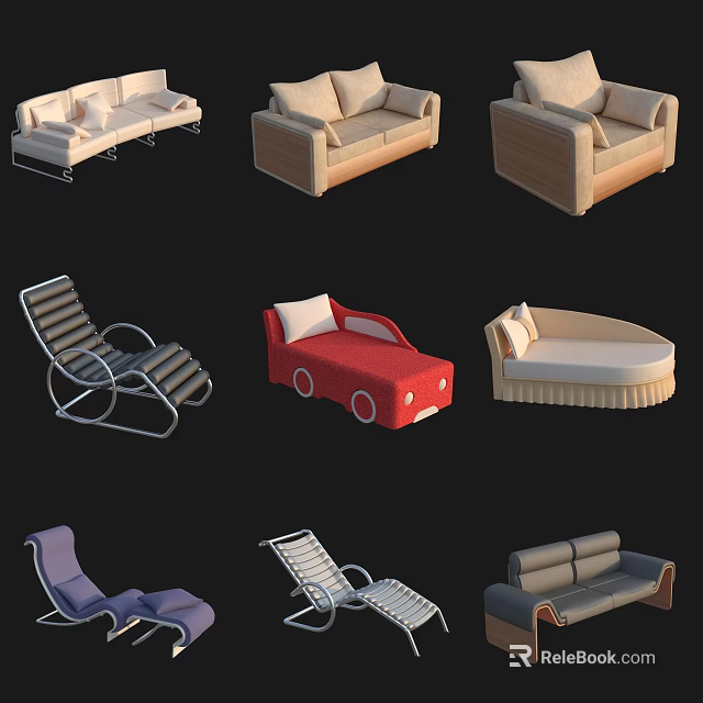 Leisure Sofa Combination Showcasing Various Designs Diverse Colors And Comfortable Seating 3d model