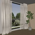 White Sheer Curtains With Wooden Wall Indoor Green Plant And Balcony Featuring Green Trees Outside
