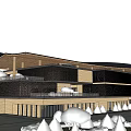 Traditional Roof Visitor Center With Modern Wooden Design And White Conical Landscaping