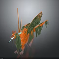 3D Fantasy Character Design Of Orange Green Mythical Creature With Decorative Wings And Horns