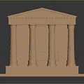 Cartoon Style Ancient Temple Model With Orange Columns Steps Pedestal And Dark Background Reflection 3d model