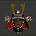 Traditional Japanese Samurai Weapon Helmet With Decorative Metal Ear Guards And Red Gold Ornaments
