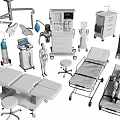 Essential Medical Devices Including Surgical Tables Lights Monitors Stretchers Carts and Training Mannequins