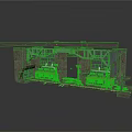 Industrial Building Structure Featuring Metal Framework Stone Walls Central Gate And Side Control Rooms