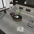 Elegant Sofa Coffee Table Set With Round Table Rugs And Decorative Books 3d model