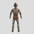 Silver and Red Ultraman Game and Movie Character With Glowing Eyes and Blue Chest Gem
