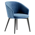 Blue Velvet Accent Chair With Armrest Modern Design And Black Legs