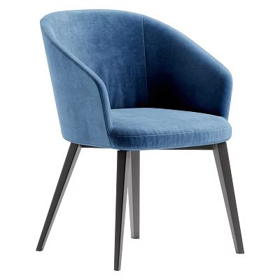 Blue Velvet Accent Chair With Armrest Modern Design And Black Legs 3d model