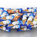Assorted Flavor Ice Cream Cones Individually Wrapped in Blue Packaging Stacked Pile