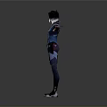 3D Female Character Model In Blue Purple Outfit With Arms Outstretched And Utility Belt