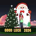 Christmas Photo Spot With Santa Claus Figure Christmas Tree And Good Luck 2024 Sign