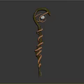 Enchanted Wooden Magic Staff With Twisted Vine Design And Green Gem
