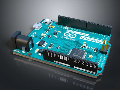 Arduino Leonardo Development Board with Microcontroller Circuit and Electronic Components 3d model
