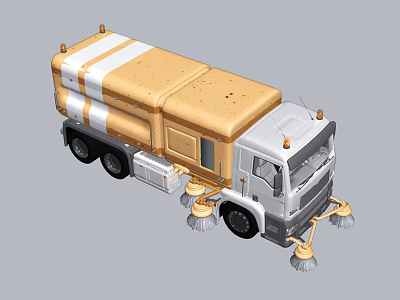 Yellow White Street Sweeper Utility Vehicle With Road Cleaning Brushes And Efficient Function 3d model