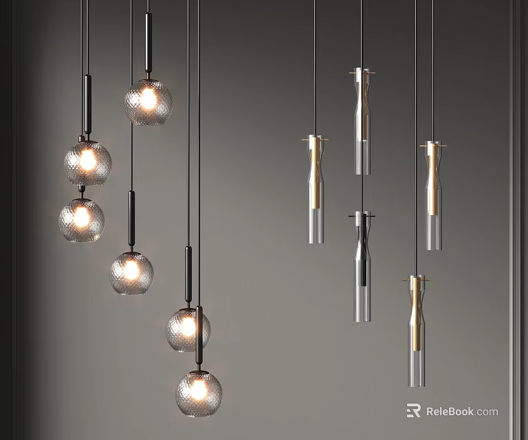 Modern Chandeliers With Spherical Glass Shades And Metallic Hanging Tubes Design 3d model 