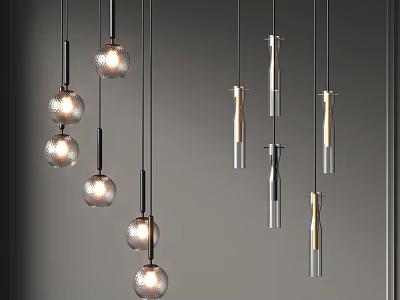 Modern Chandeliers With Spherical Glass Shades And Metallic Hanging Tubes Design 3d model