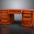 Classic Wooden Desk With Multiple Drawers And Metal Handles Design