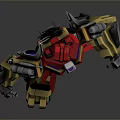 Red And Golden Mechanical Robot Figure With Black Armor And Joints