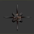 Traditional Long Handle Weapon with Multiple Spikes and Decorative Red Black Stripes