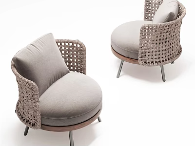 Modern Single Sofa With Woven Design Light Gray Cushion Wooden Frame And Metal Legs 3d model