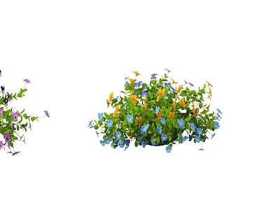 Bonsai Potted Plant With Colorful Blue Orange Yellow Flowers And Green Leaves 3d model