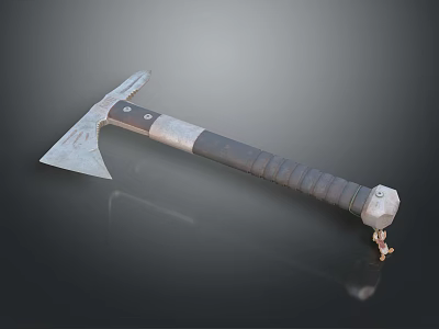 Tactical Axe Weapon with Metal Blade Gray Textured Handle and Small Pendant 3d model