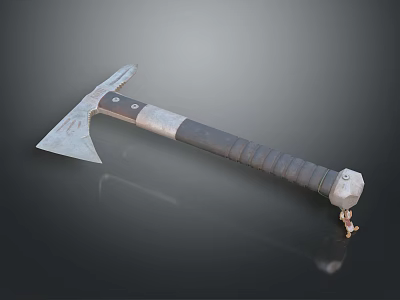 Tactical Axe Weapon with Metal Blade Gray Textured Handle and Small Pendant 3d model