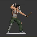 3D Action Character Figure White Mask Tank Top Green Ripped Pants Weapon On Base