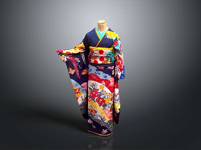 Traditional Japanese Kimono With Colorful Floral Patterns And Elegant Silk Fabric Design 3d model
