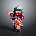 Traditional Japanese Kimono With Colorful Floral Patterns And Elegant Silk Fabric Design