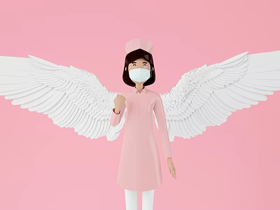 Game Movie Character in Pink Nurse Uniform With White Wings Thumbs Up On Pink Background 3d model