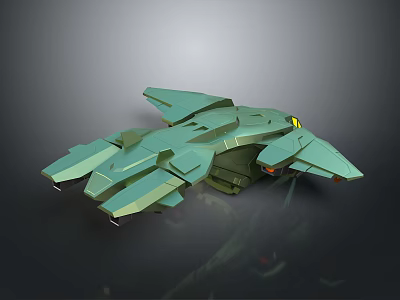 Futuristic Green Sci Fi Aerial Vehicle 3D Model With Sharp Edges And Sleek Aerodynamic Design 3d model